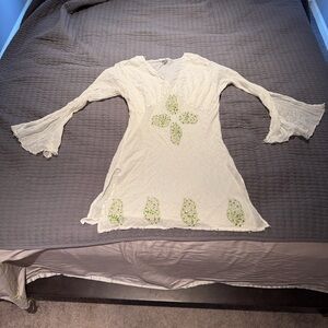 White gauzy embroidered cover up